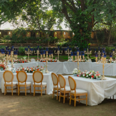 Vintage Castle-Style Long-Table Banquet Decor Set with Candelabra and Florals