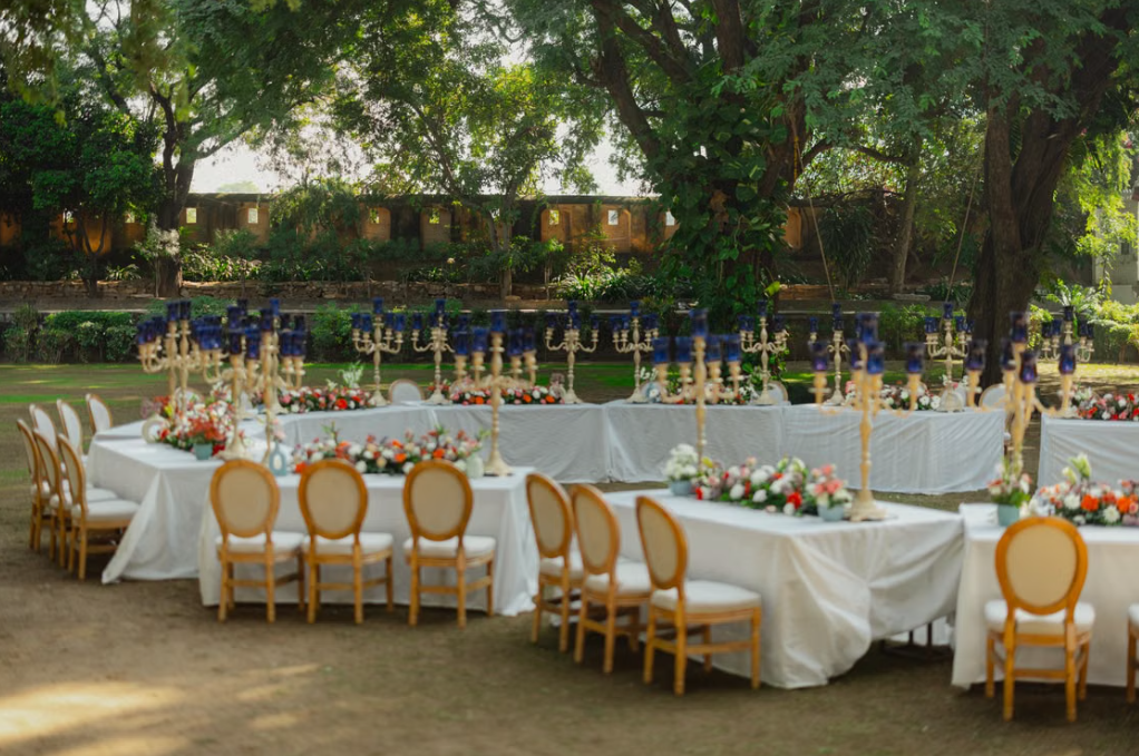 Vintage Castle-Style Long-Table Banquet Decor Set with Candelabra and Florals