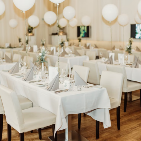 Minimalist All-White Long Banquet Table Decor Kit (Balloons & Florals)