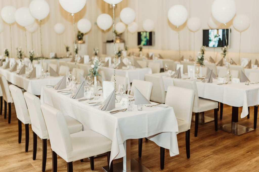 Minimalist All-White Long Banquet Table Decor Kit (Balloons & Florals)