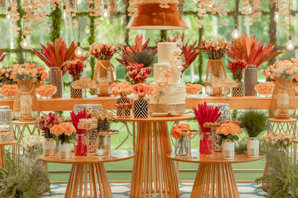 Warm-Orange "Light Luxury" Floral & Dessert Station Party Decor Set