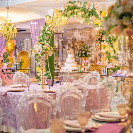 Dreamy Purple-Themed Indoor Banquet Hall Wedding Decor Suite