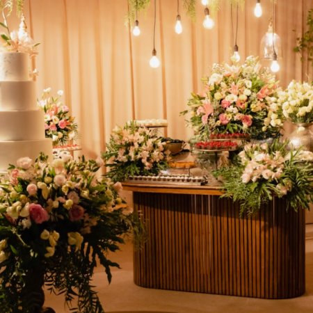 Warm-Lit Multi-Tiered Dessert Display Template for Celebrations